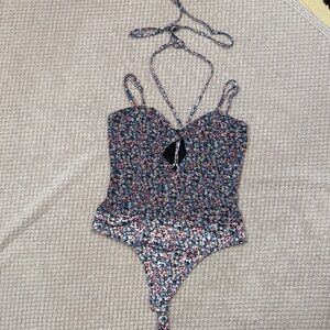 AFRM Floral Multi-Color Halter Bodysuit